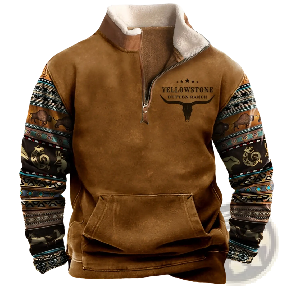 Men's Yellowstone Tribal Print Quarter Zip Fleece Hoodie