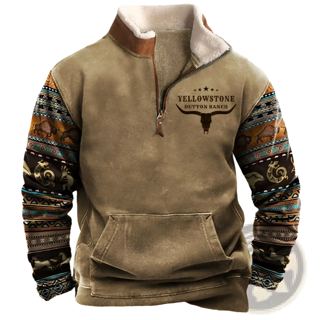 Men's Yellowstone Tribal Print Quarter Zip Fleece Hoodie