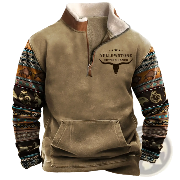 Men's Yellowstone Tribal Print Quarter Zip Fleece Hoodie