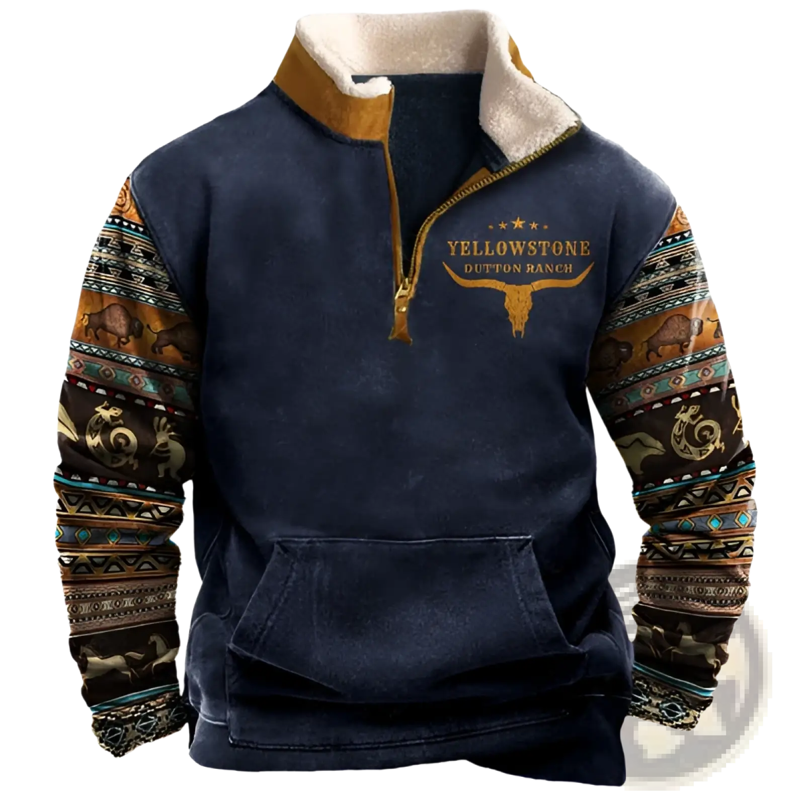 Men's Yellowstone Tribal Print Quarter Zip Fleece Hoodie
