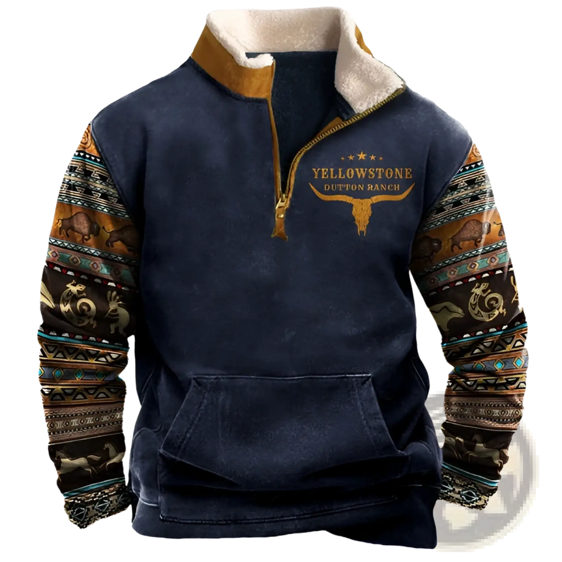 Men's Yellowstone Tribal Print Quarter Zip Fleece Hoodie