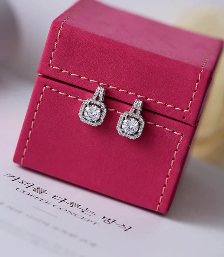 Square Diamond Women's Earrings with Large Studs