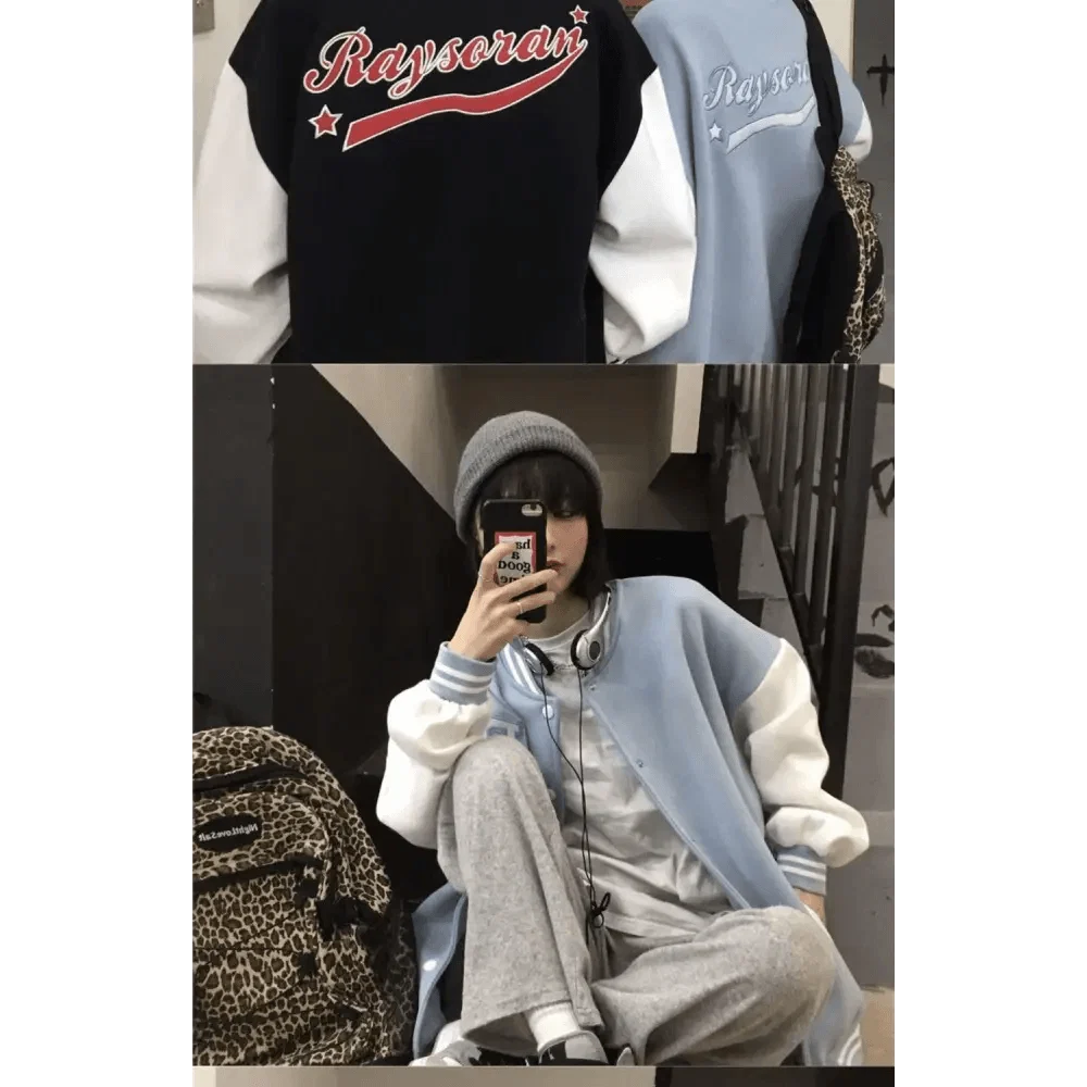 New Elegance Spring Autumn Coat Baseball Bomber Jacket Loose Letter R Men Women Couples Tops Plus Size Jackets Streetwear