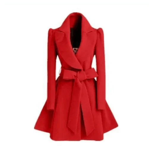 New Popular Women's Woolen Windbreaker Overcoat Jacket Coats Red XL Autumn And Winter Long Windbreaker Overcoat Fashionable Coat Jacket