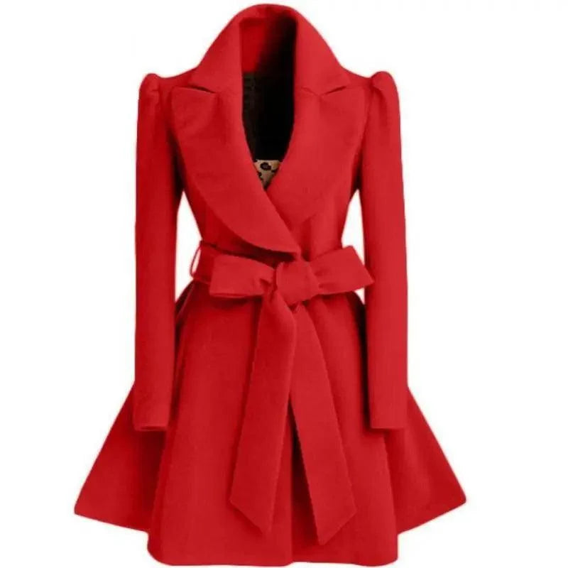 New Popular Women's Woolen Windbreaker Overcoat Jacket Coats Red XL Autumn And Winter Long Windbreaker Overcoat Fashionable Coat Jacket