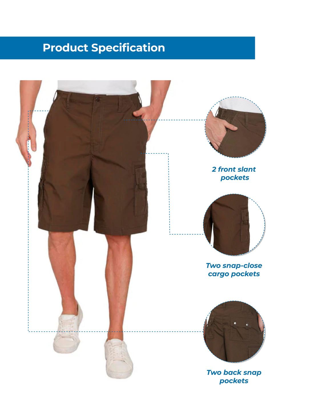 Men's Elastic Waist Cargo Shorts with Multi-Pocket Design