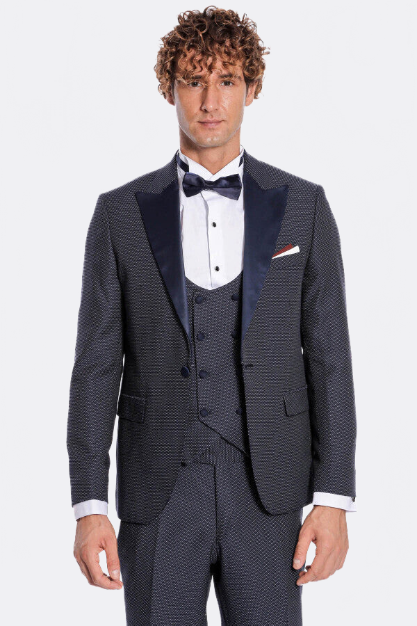Navy Blue Tuxedo Suit - Wessi