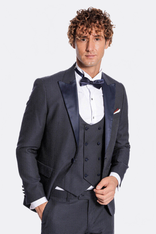 Navy Blue Tuxedo Suit - Wessi