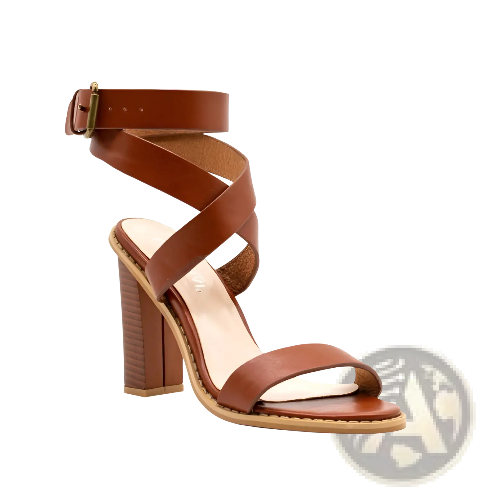 Plus Size Brown Leather Block Heel Strappy Sandals