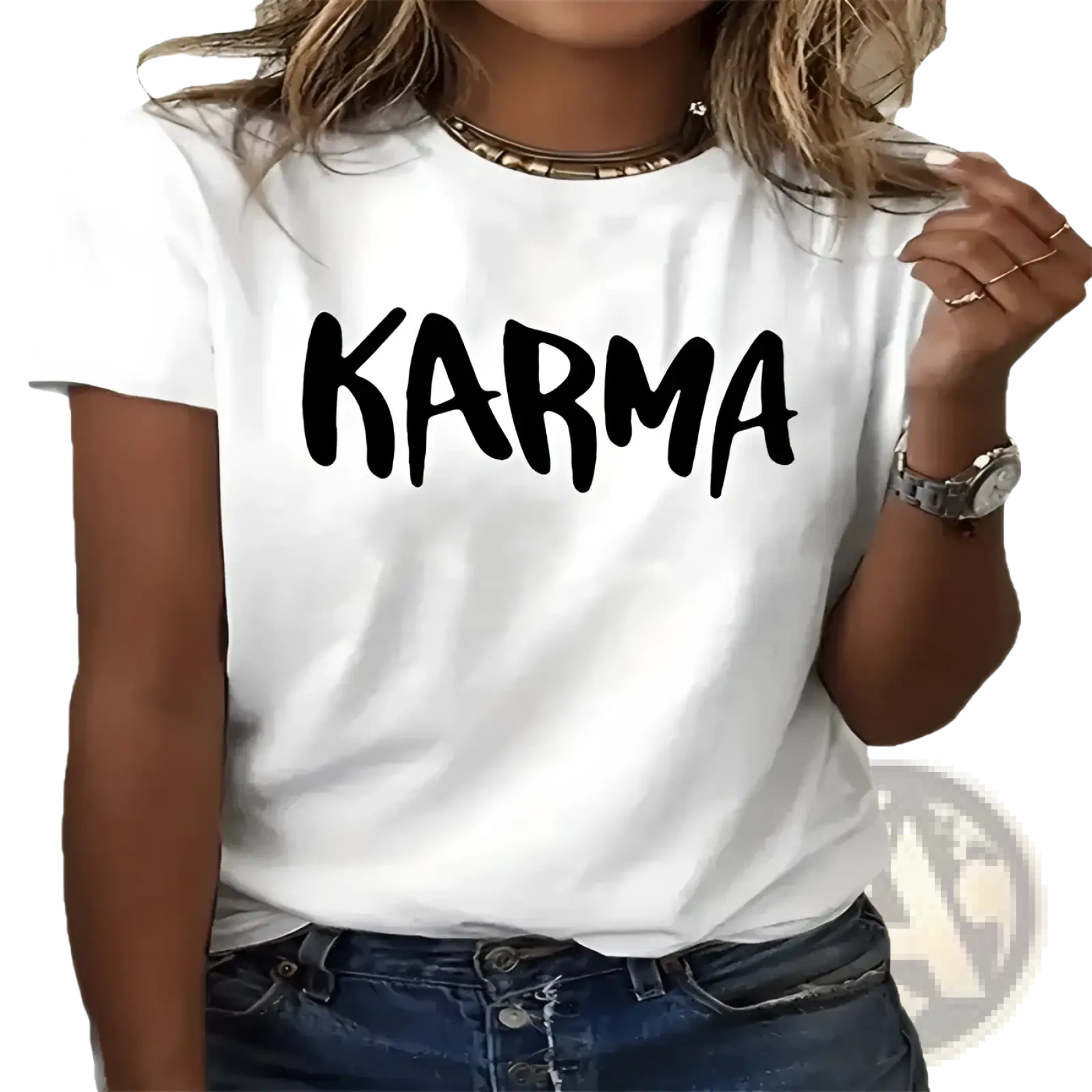 Plus Size Printed Karma Crew Neck T-shirt