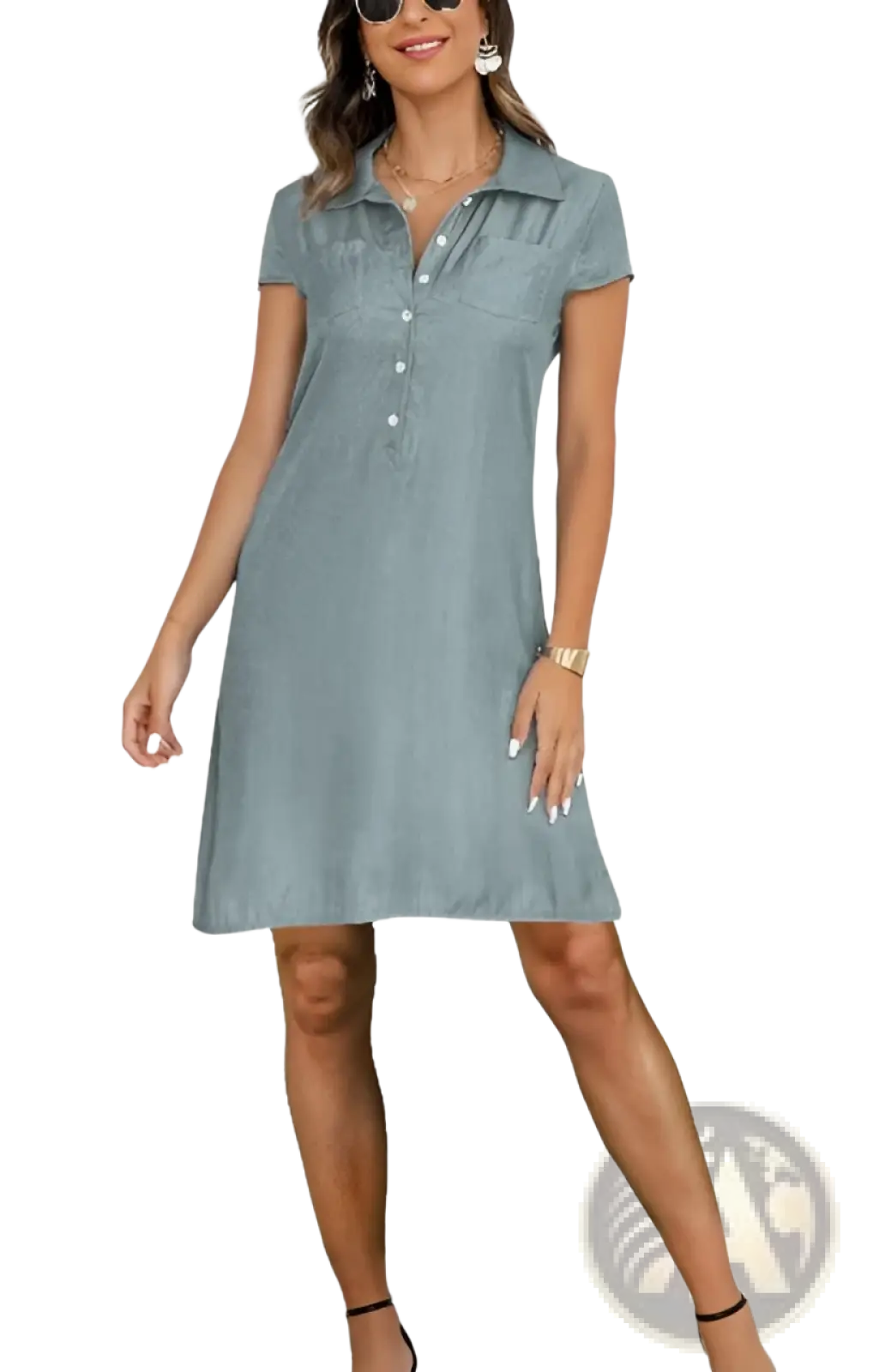 Plus Size Short Sleeve Button Front Tencel Denim Dress