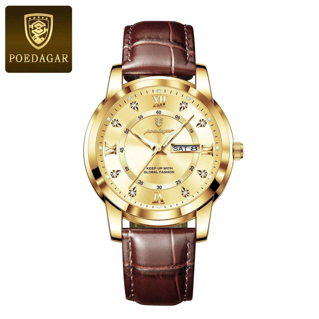 POEDAGAR Waterproof Leather Men's Quartz Watch