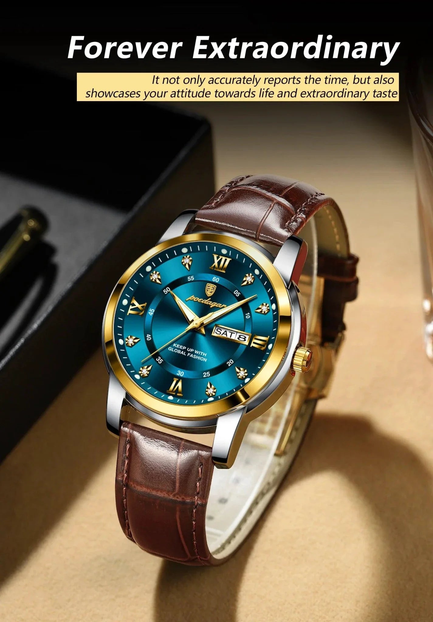 POEDAGAR Waterproof Leather Men's Quartz Watch