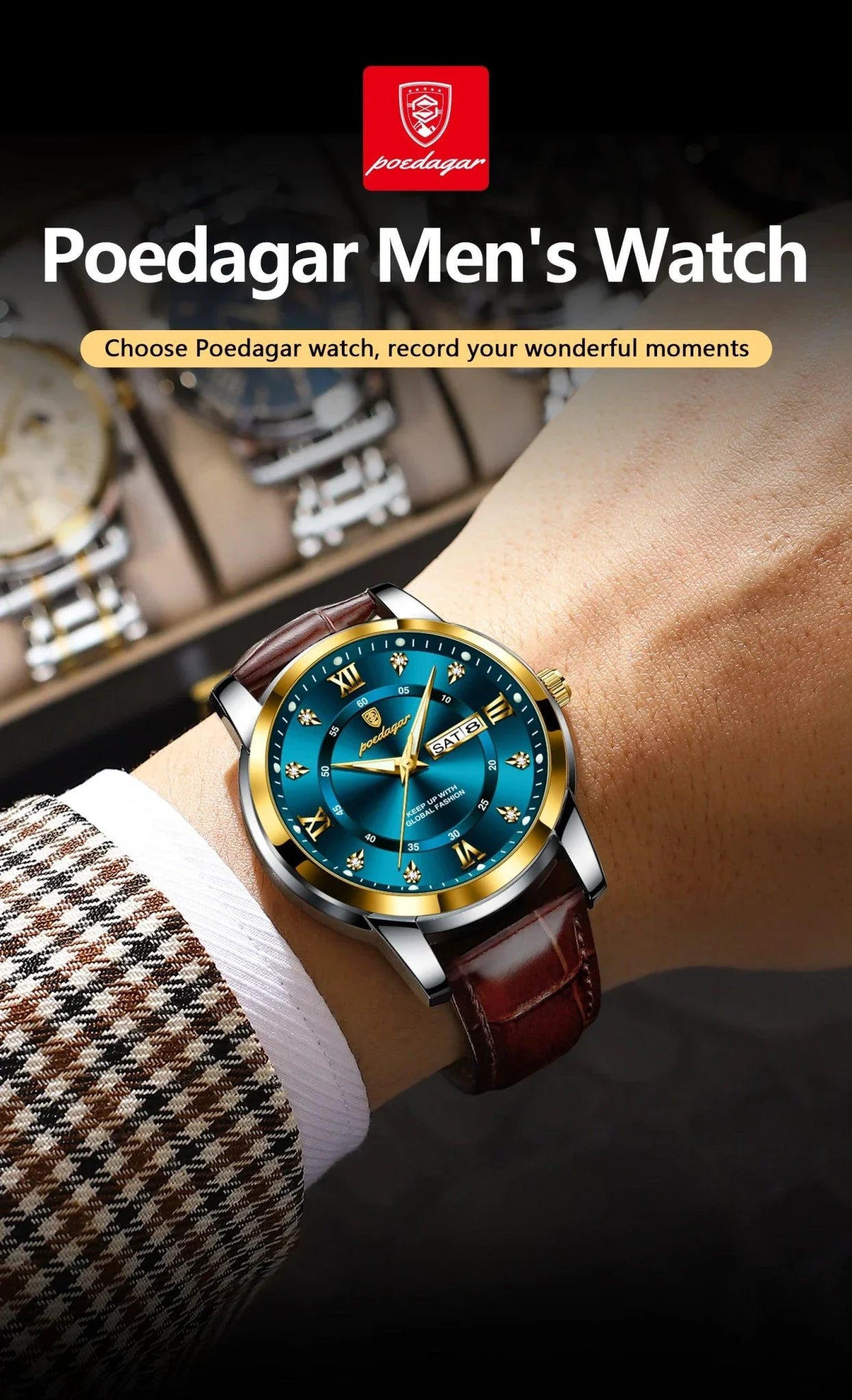 POEDAGAR Waterproof Leather Men's Quartz Watch