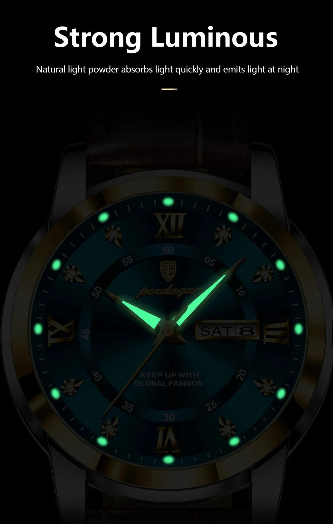 POEDAGAR Waterproof Leather Men's Quartz Watch