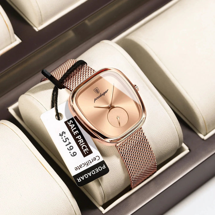 POEDAGAR Elegant Women's Mesh Watch - Waterproof Stainless Steel Quartz Timepiece for Stylish Ladies