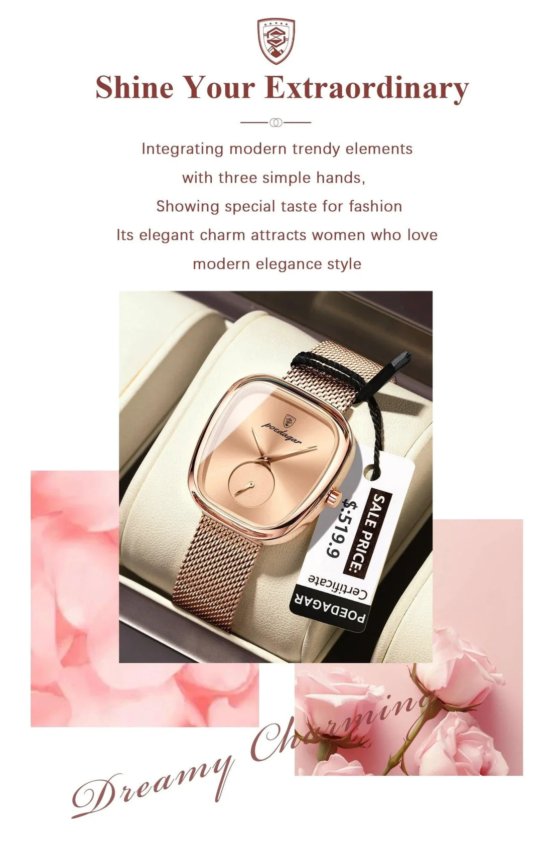 POEDAGAR Elegant Women's Mesh Watch - Waterproof Stainless Steel Quartz Timepiece for Stylish Ladies