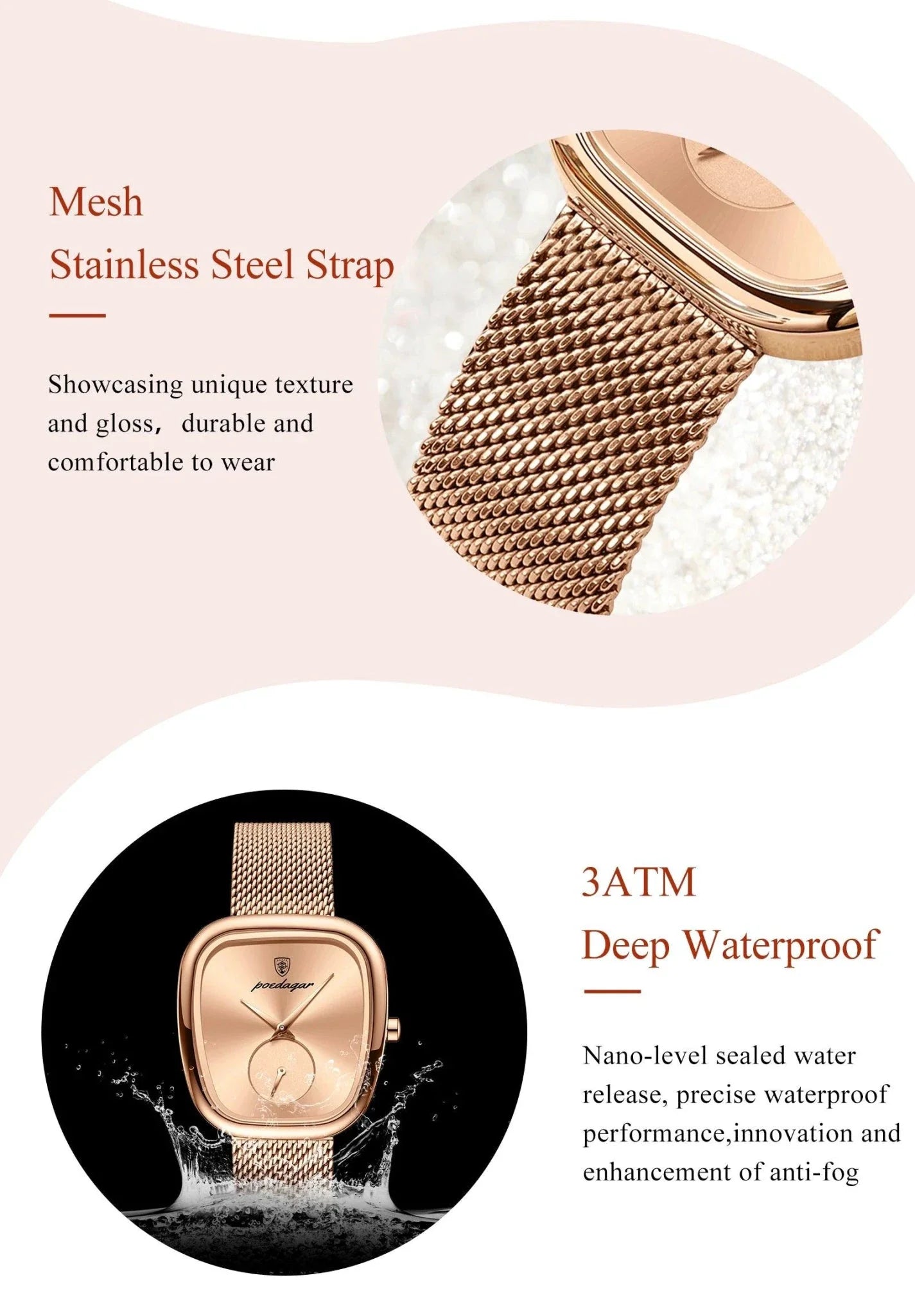 POEDAGAR Elegant Women's Mesh Watch - Waterproof Stainless Steel Quartz Timepiece for Stylish Ladies