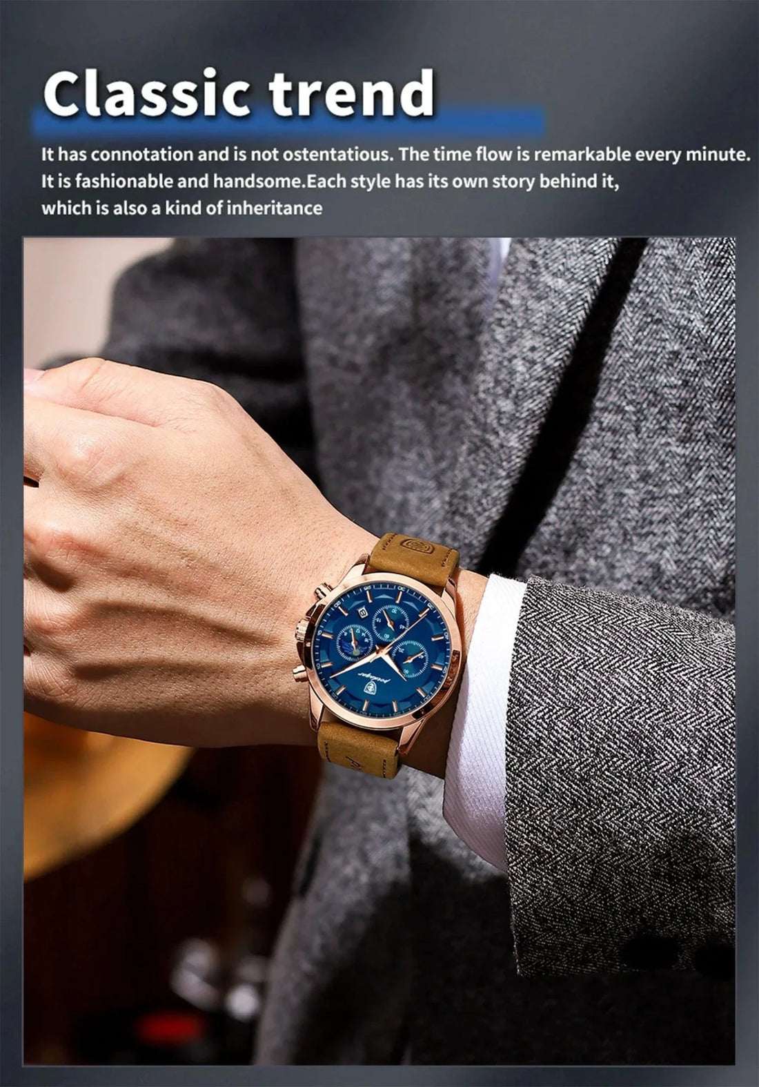 POEDAGAR Luxury Men's Chronograph Watch - Waterproof, Luminous, Leather Strap