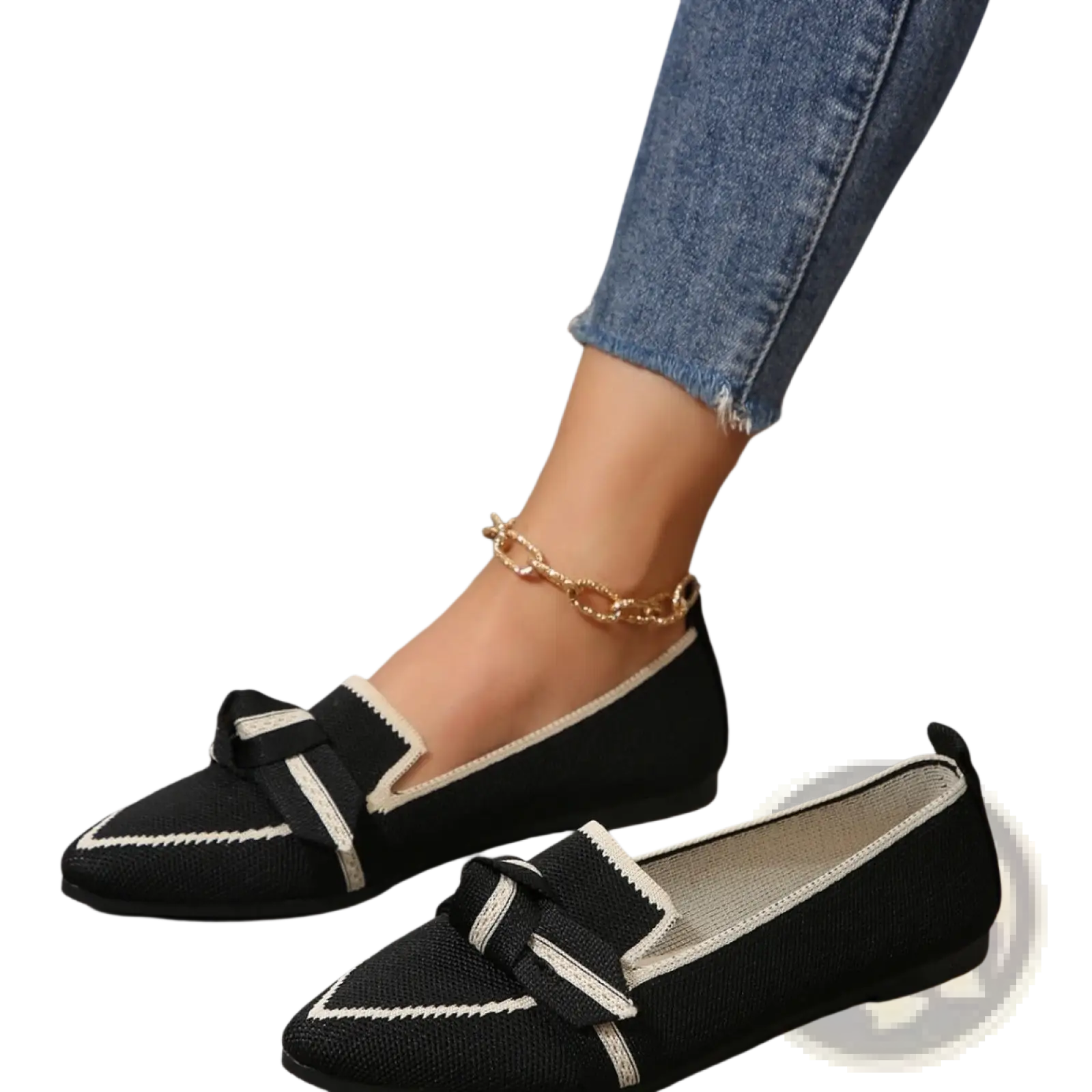Pointed Flat Pumps Bow Detail Casual Plus Size Shoes