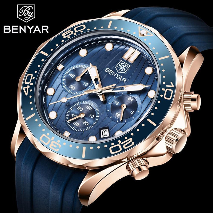 Black Multifunctional Sport Men Watches Luxury Quartz Watches Fashion Chronograph Stylish Elegant Comfortable Watch For Men