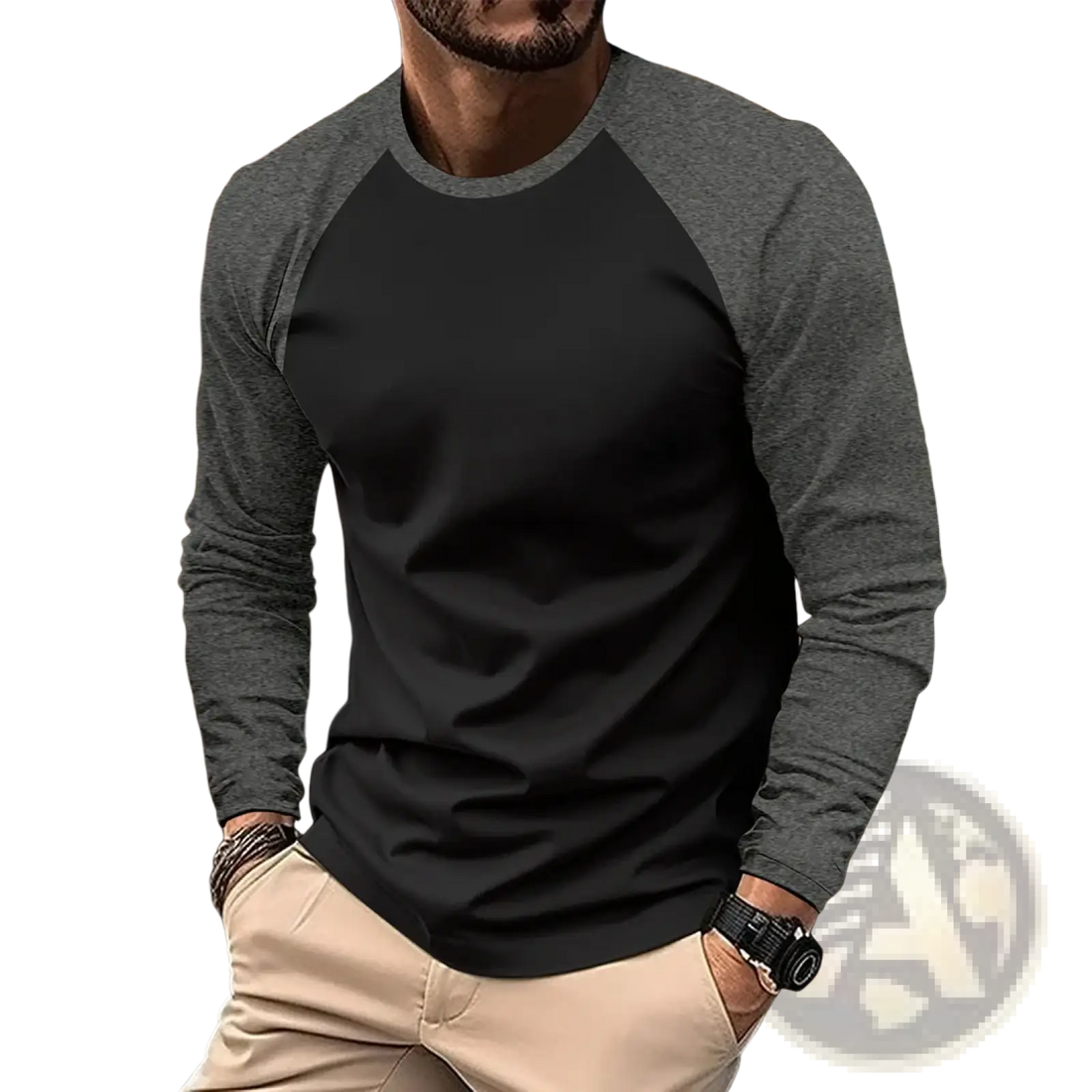 Raglan Long Sleeve T-shirt Casual Men Spring Top