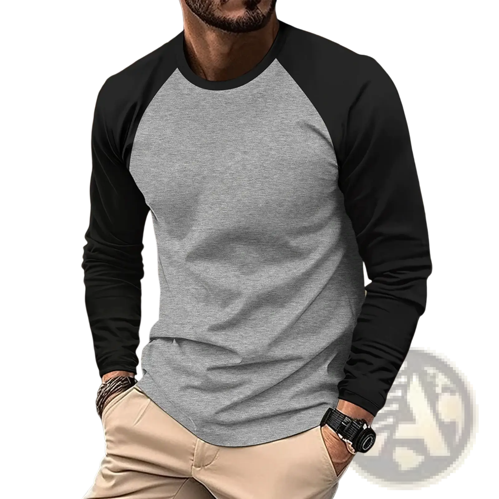 Raglan Long Sleeve T-shirt Casual Men Spring Top