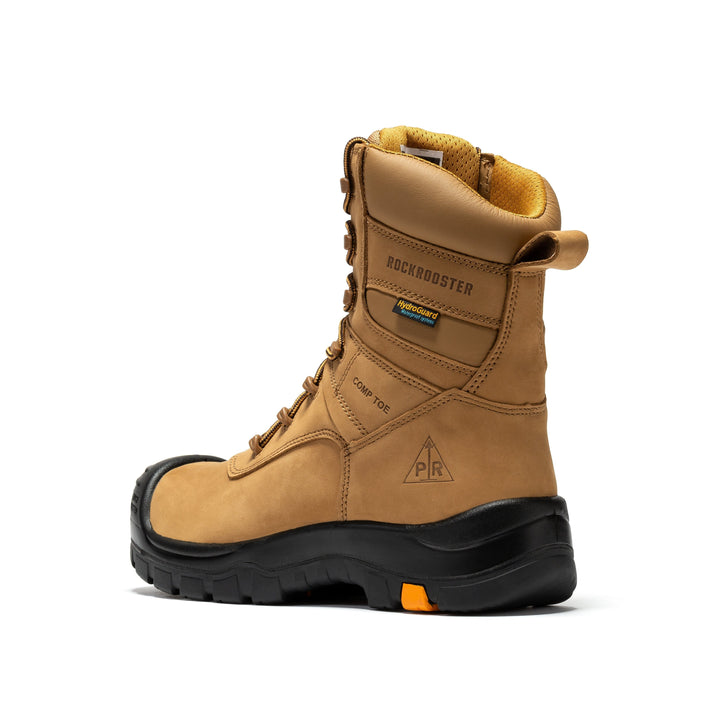 Rockrooster Beaufort Men's Brown 8 inch Waterproof Composite Toe Work Boots AK831