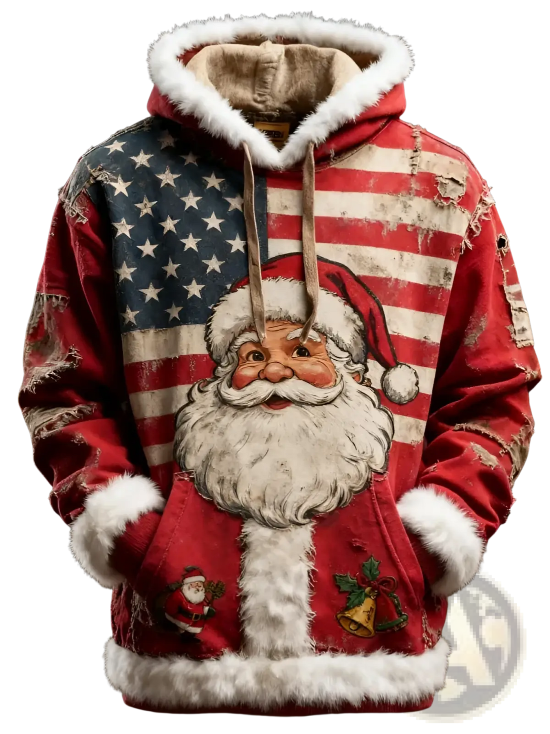 Santa Holiday Faux Fur Trim Christmas Hoodie with Pockets