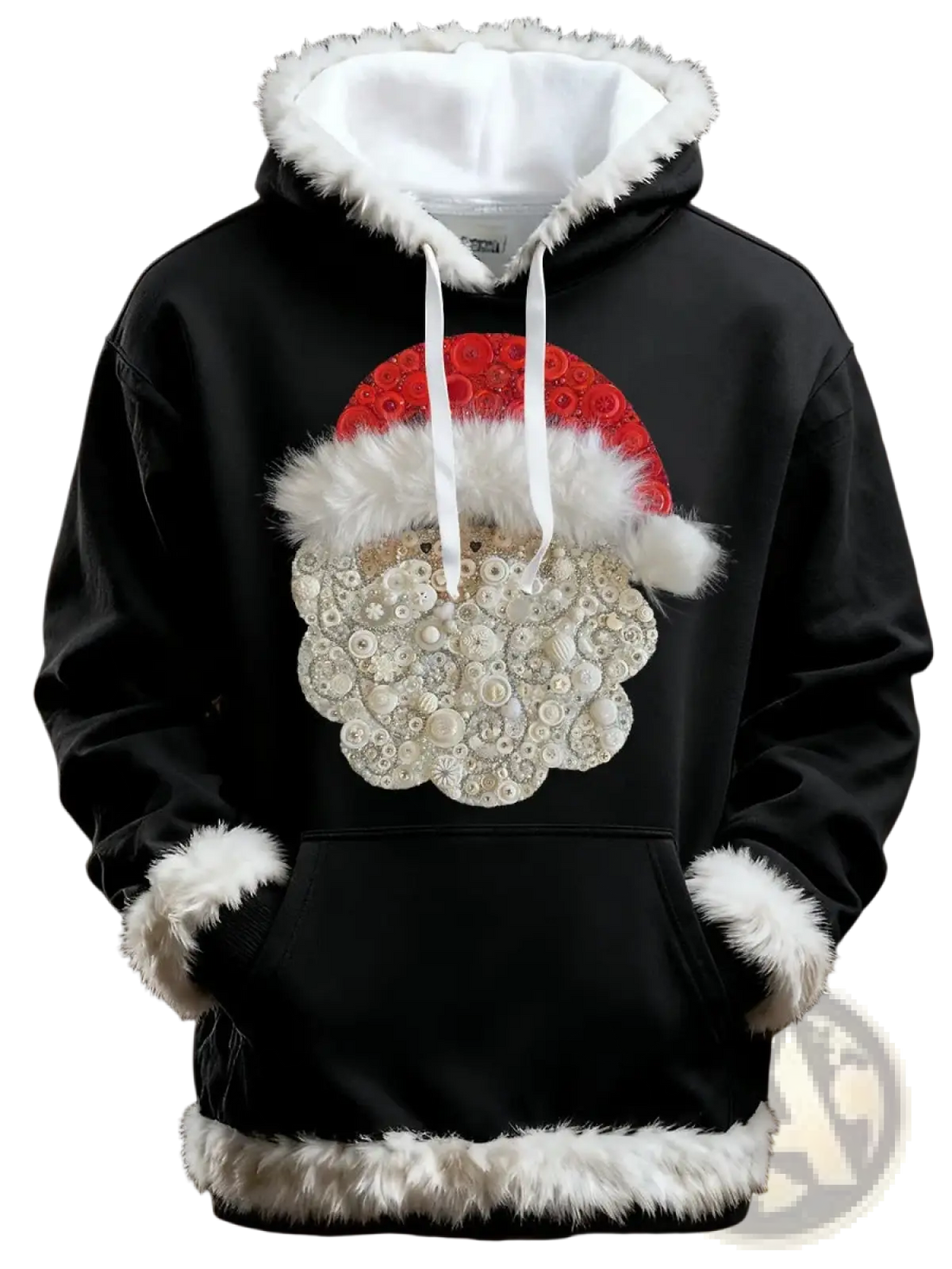 Santa Holiday Faux Fur Trim Christmas Hoodie with Pockets