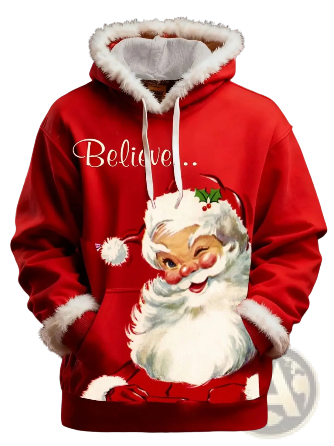 Santa Holiday Faux Fur Trim Christmas Hoodie with Pockets