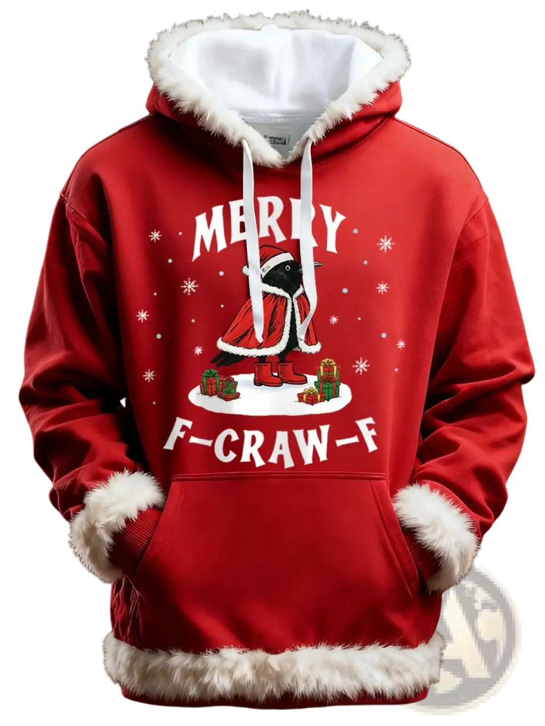 Santa Holiday Faux Fur Trim Christmas Hoodie with Pockets