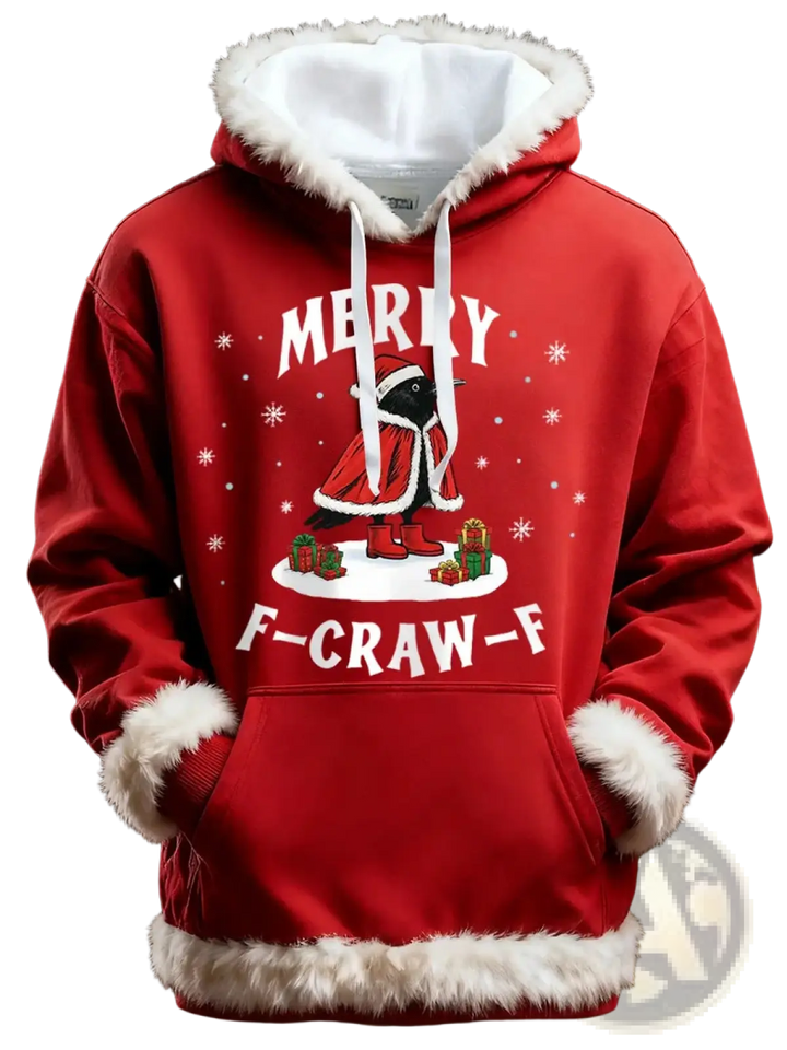Santa Holiday Faux Fur Trim Christmas Hoodie with Pockets