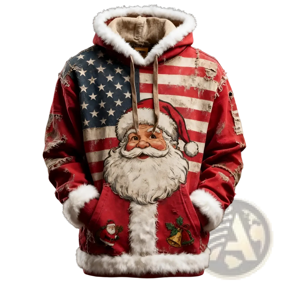 Santa Holiday Faux Fur Trim Christmas Hoodie with Pockets