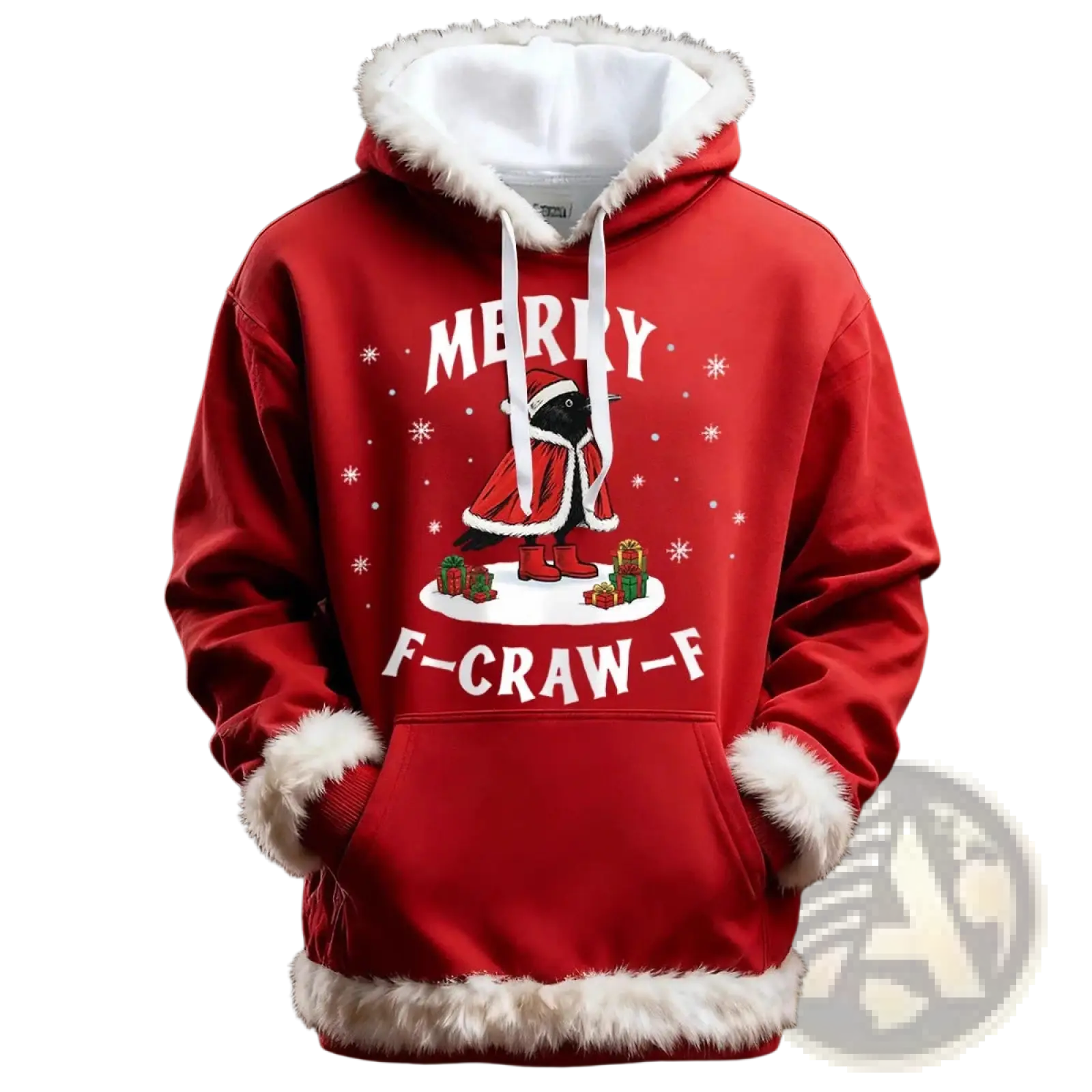 Santa Holiday Faux Fur Trim Christmas Hoodie with Pockets