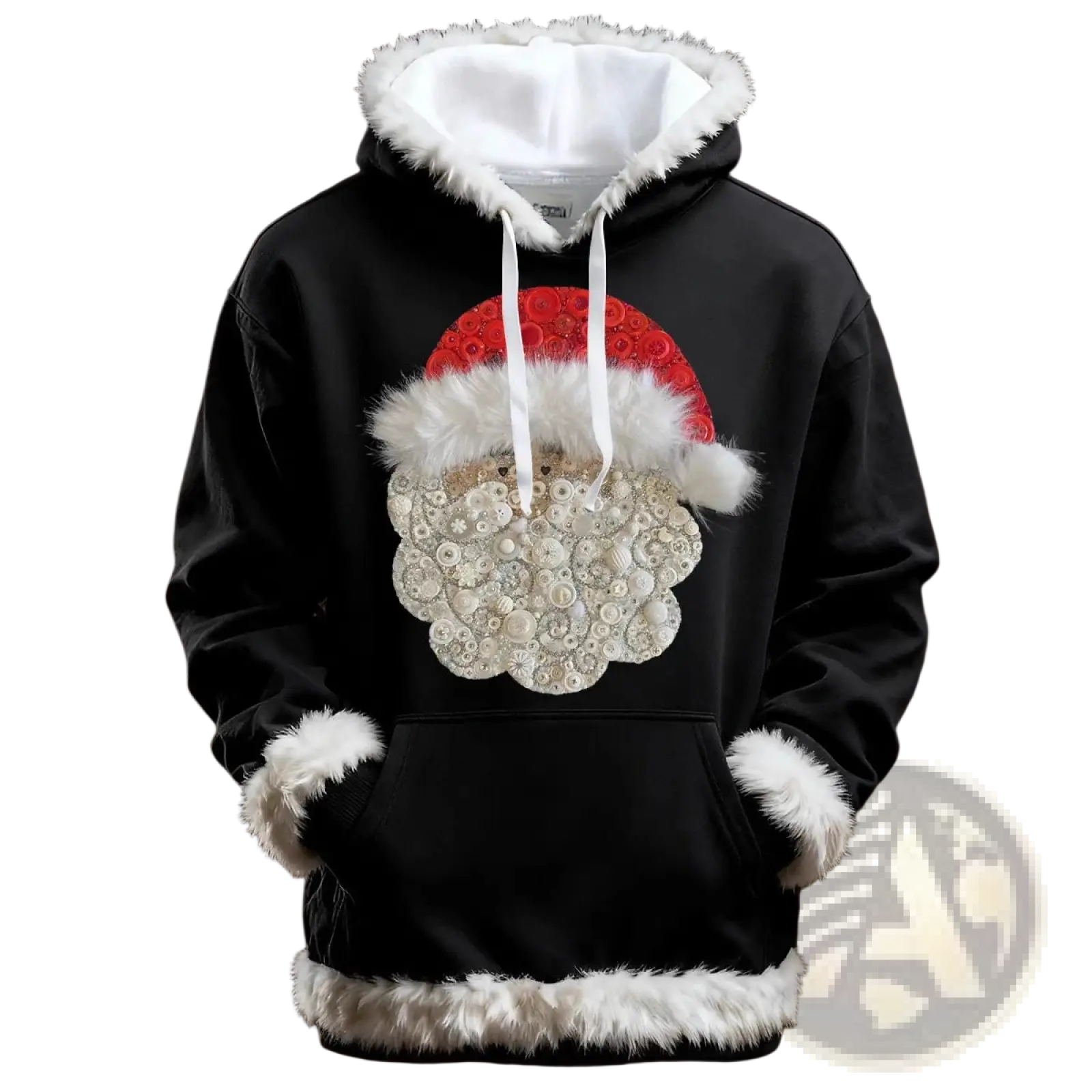 Santa Holiday Faux Fur Trim Christmas Hoodie with Pockets