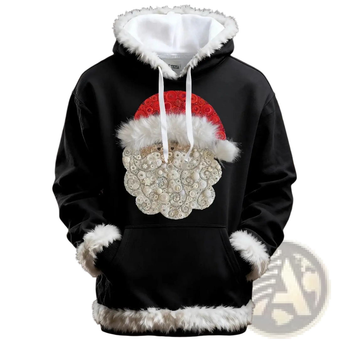 Santa Holiday Faux Fur Trim Christmas Hoodie with Pockets