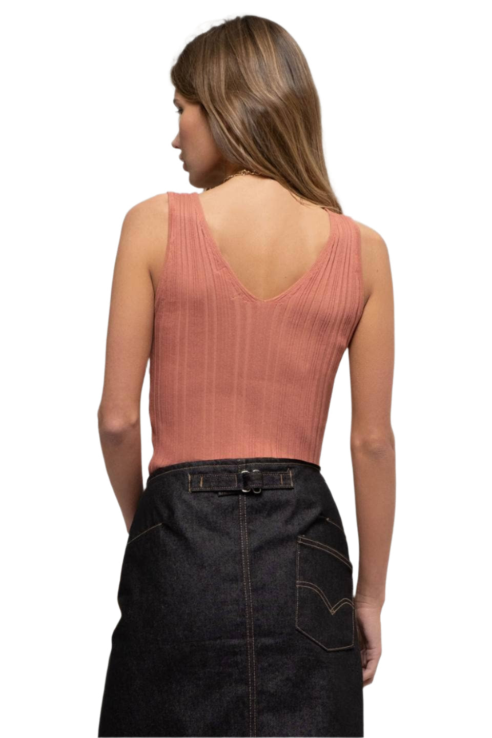 Sleeveless V Neck Ribbed Knit Top