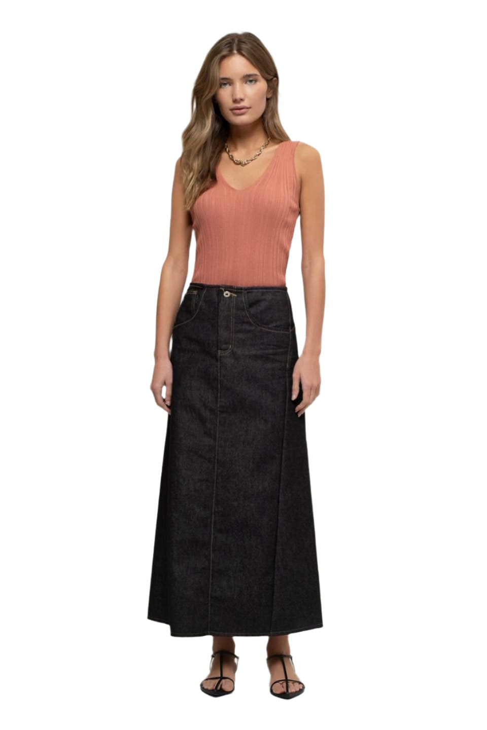 Sleeveless V Neck Ribbed Knit Top