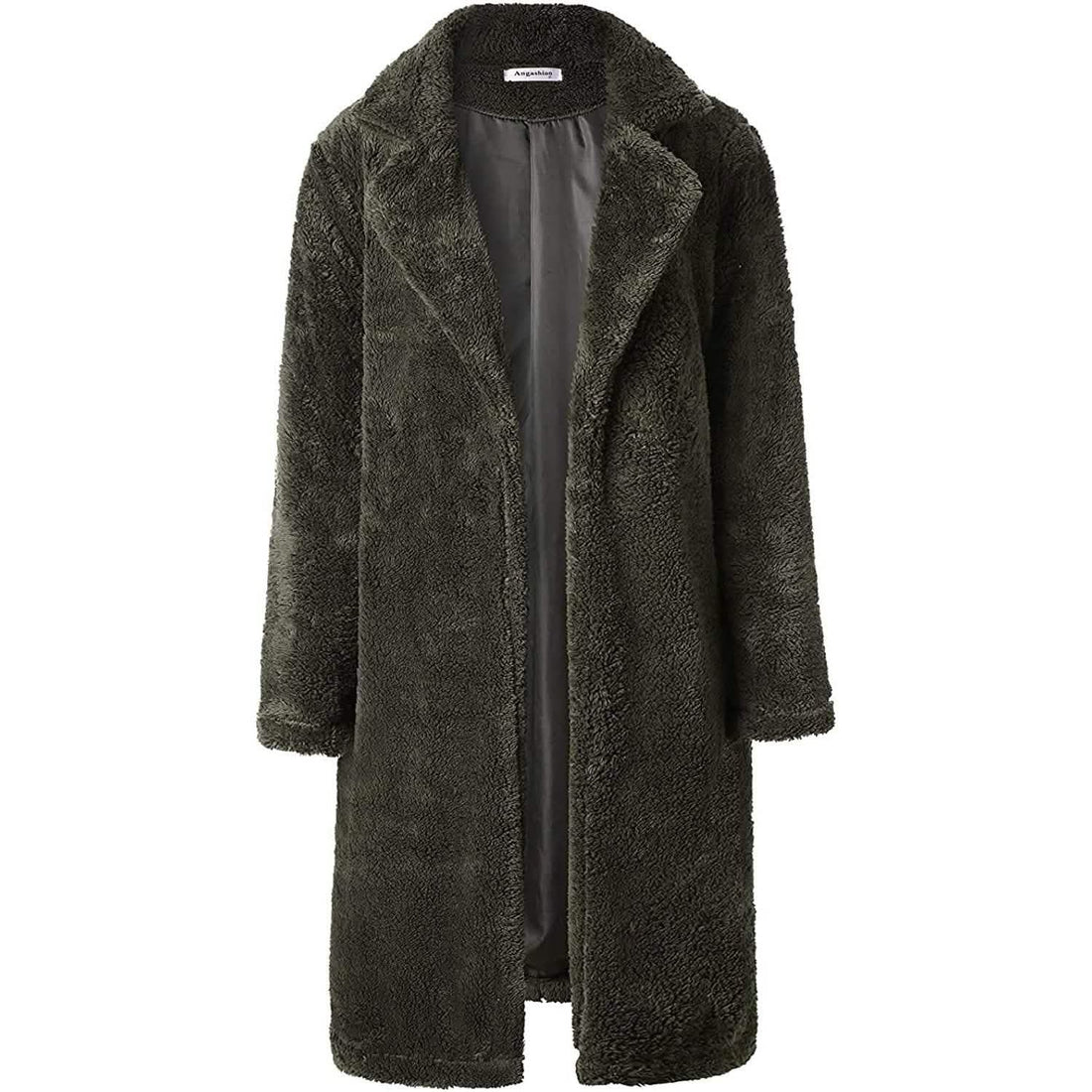 Women's Fuzzy Fleece Lapel Open Front Long Cardigan Coat