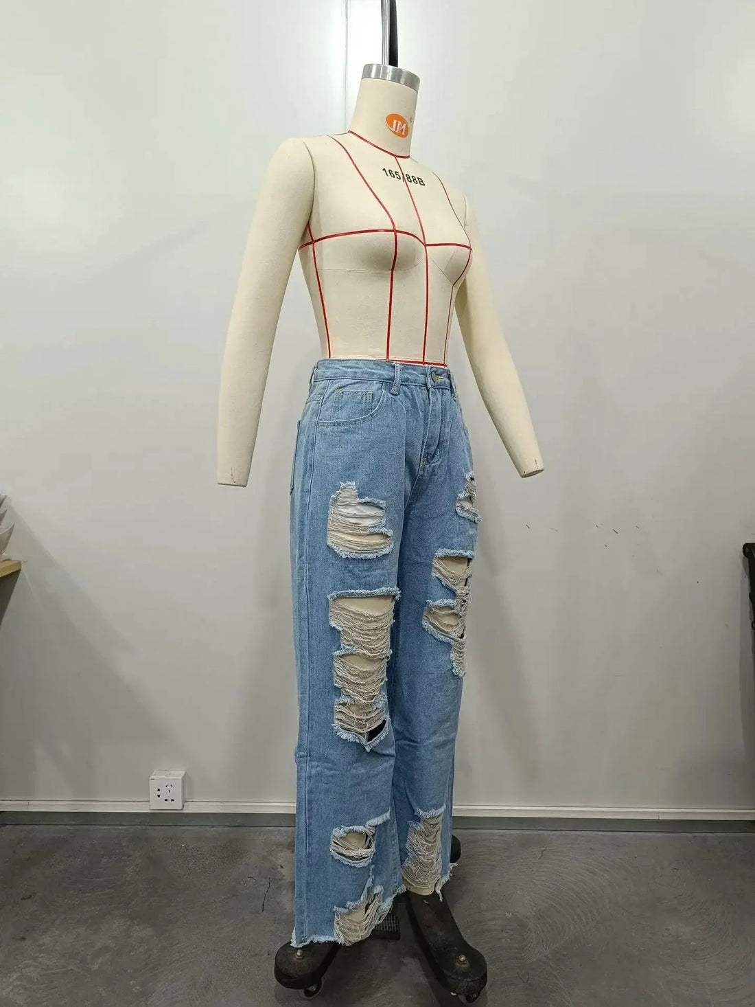 Burnt Flower High Waist Jeans - Trendy Women's Casual Denim Trousers for Spring/Summer