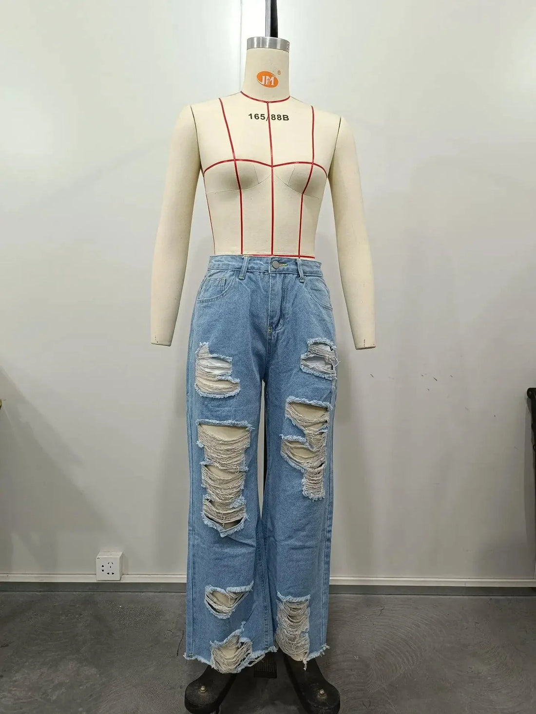 Burnt Flower High Waist Jeans - Trendy Women's Casual Denim Trousers for Spring/Summer