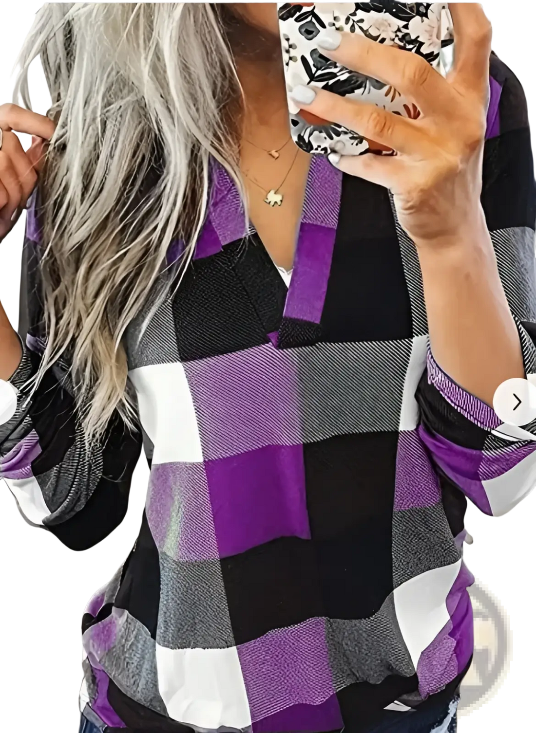 Women's Relaxed v Neck Plaid Flannel Tunic Top