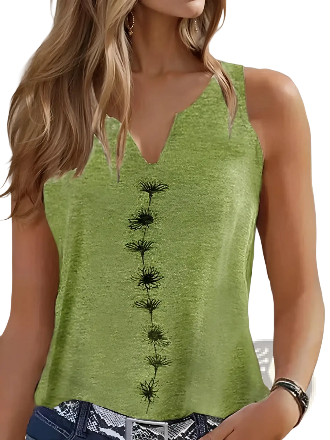 Women's V-neck Dandelion Embroidered Sleeveless Top