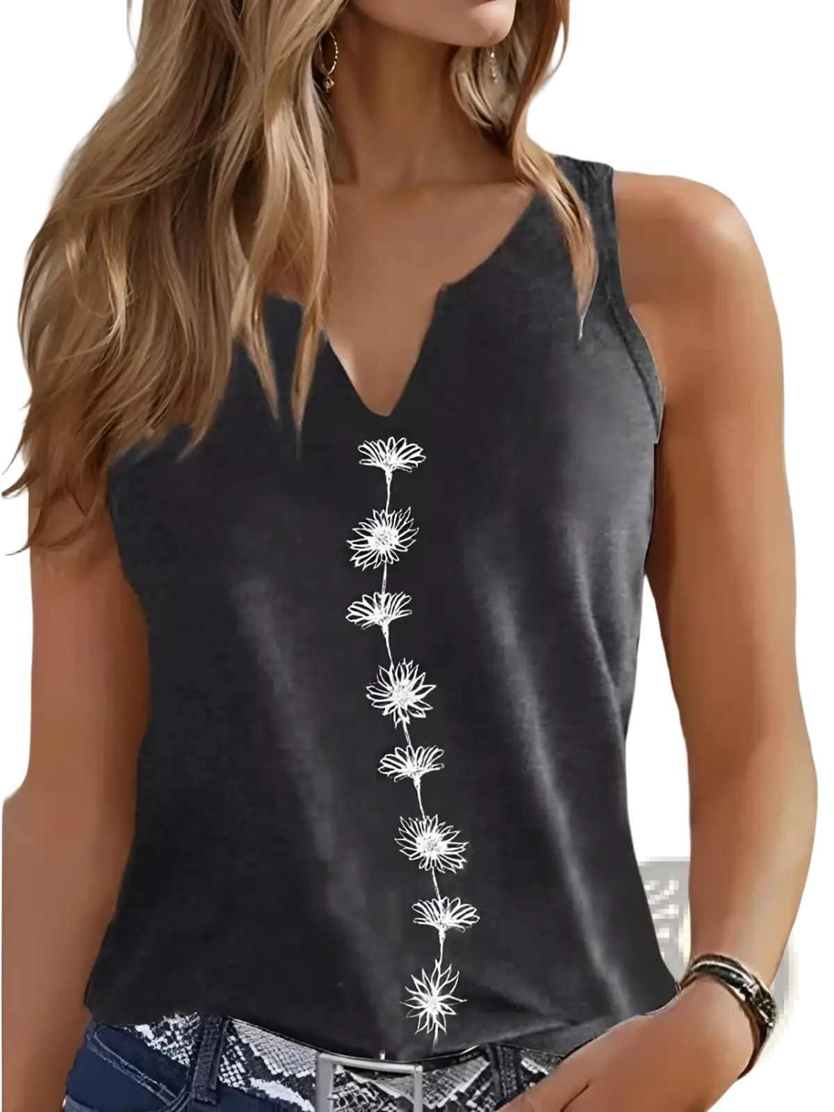 Women's V-neck Dandelion Embroidered Sleeveless Top