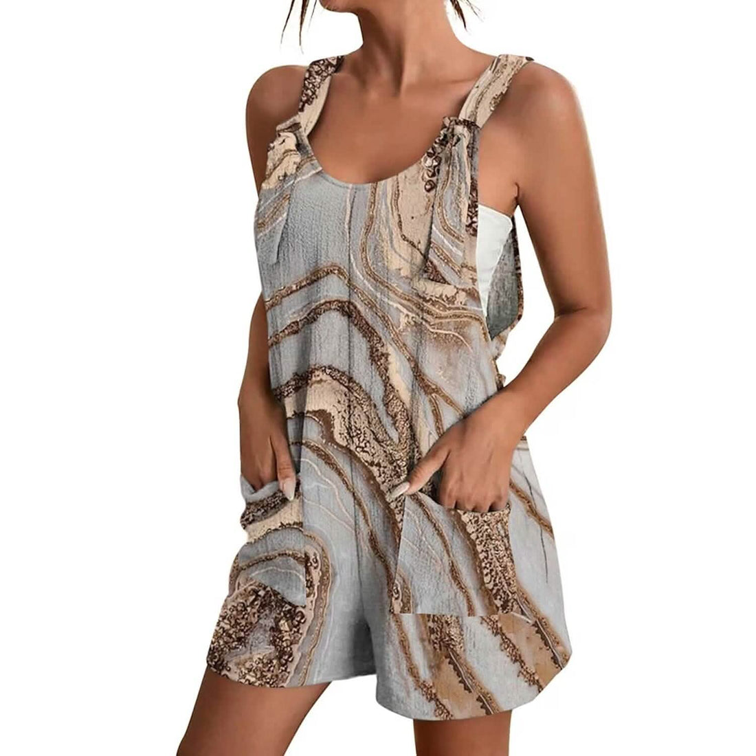 Womens V-Neck Strap Pocket Jumpsuit