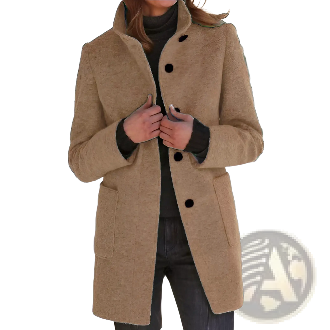 Woolen Stand Collar Winter Coat for Women