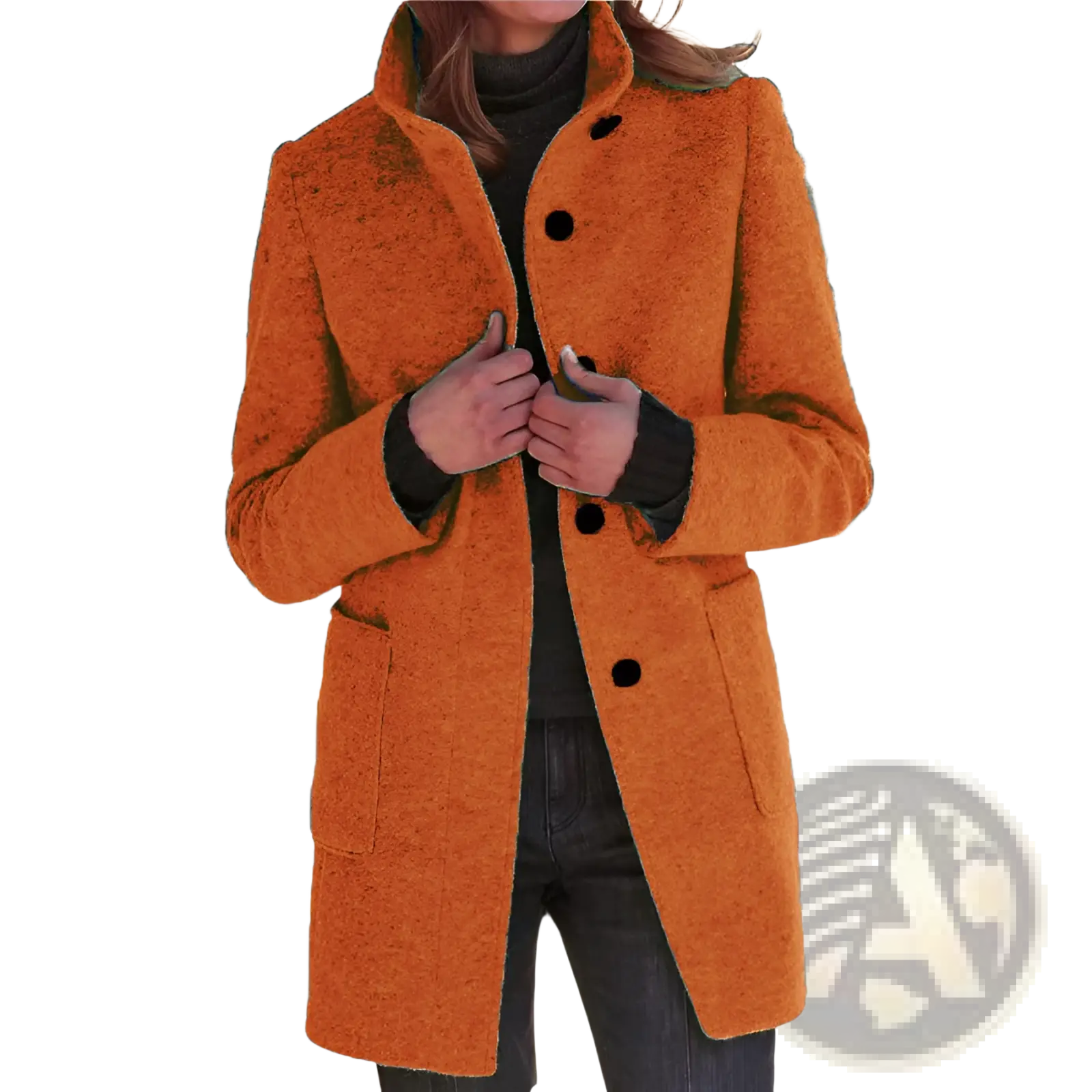 Woolen Stand Collar Winter Coat for Women
