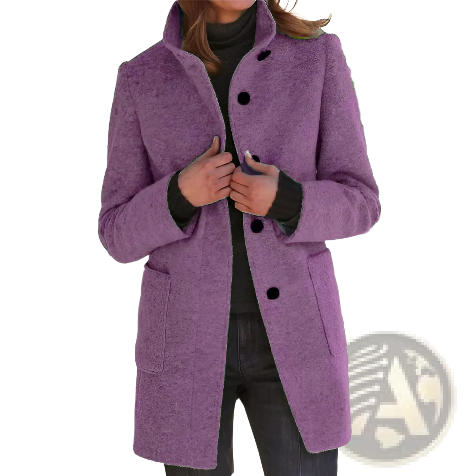 Woolen Stand Collar Winter Coat for Women