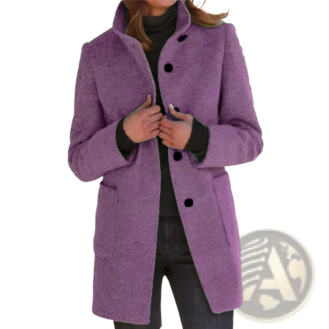 Woolen Stand Collar Winter Coat for Women